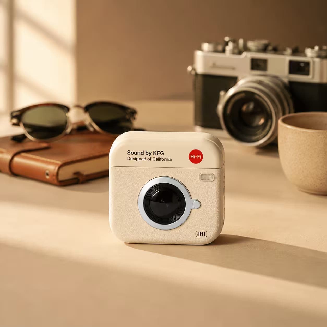 Retro Camera Bluetooth Earbuds in use